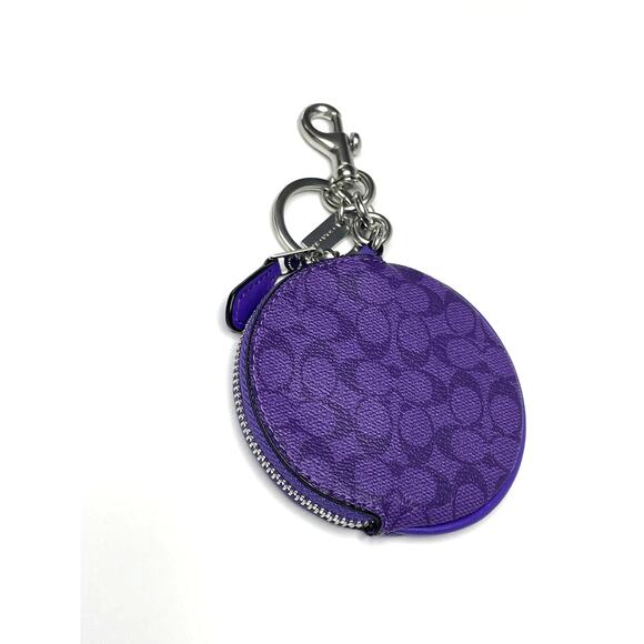 Coach Circular Coin Pouch Bag Charm In Signature Canvas New - Picture 6 of 6